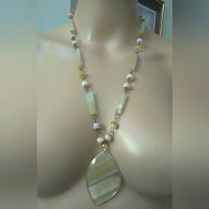 VINTAGE HANDMADE NECKLACE W/ STONES & TRIBAL HAND ETCHED 8 STAR W/ TRIBAL FACE